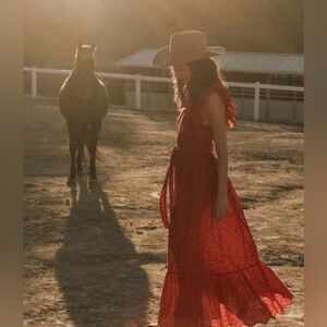 The Great. The Eyelet Apron Maxi Cardinal